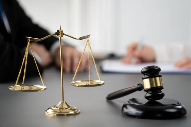 istock Focus shiny golden scale balance on blur background. Equilibrium 1497811888