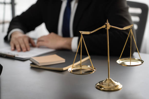 istock Focus shiny golden scale balance on blur background. Equilibrium 1497813068