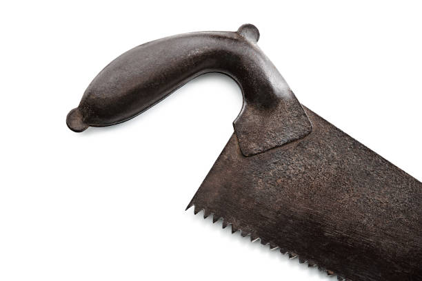 istock Saw for wood. Tools over wood panel. Collection of ancient instruments. 1497813442