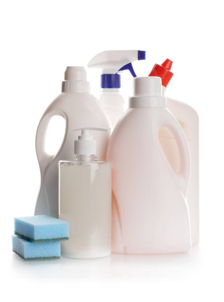 istock Detergents for home. Cleaning products. White blank plastic spray detergent bottle isolated on white background. 1497813608