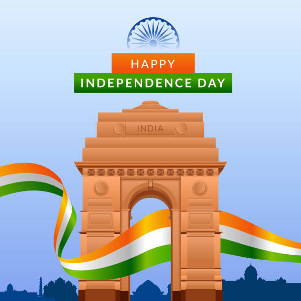 ilustrações de stock, clip art, desenhos animados e ícones de independence day of india greeting with indian flag. - taj mahal india gate palace