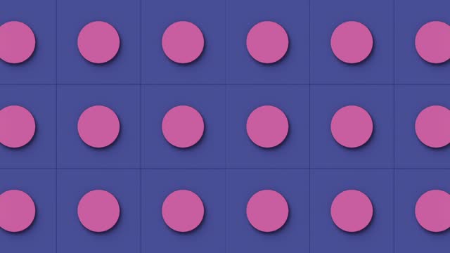 An animated polka dot pattern creates an optical illusion of changing background color. Digital seamless loop animation. 3d rendering HD