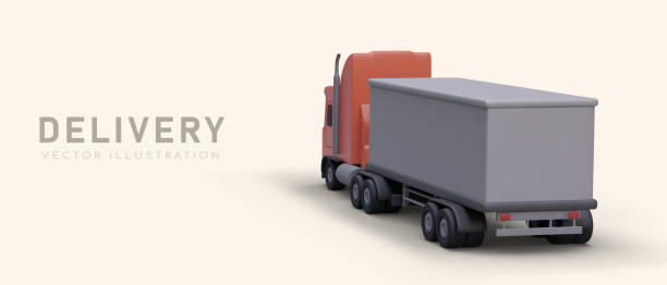 istock 3D truck, rear view. Advertising horizontal template. Transportation of cargo over long distances 1497820826