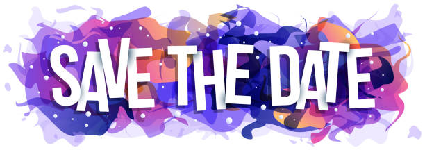 ''Save the date'' sign on the abstract background Creative banner or header for a website. Newspaper headline. making a reservation stock illustrations