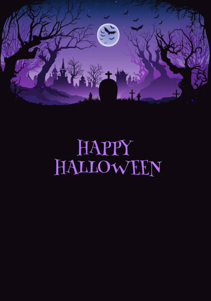 фон хэллоуина, сцена ночи на кладбище - cemetery grave halloween non urban scene stock illustrations