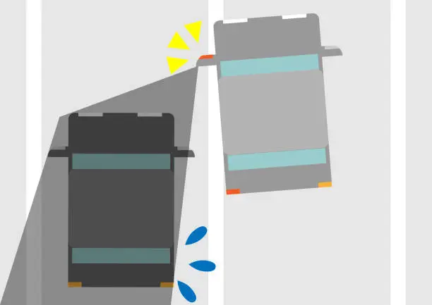 Vector illustration of Illustration of a car changing lanes without noticing the car in the blind spot