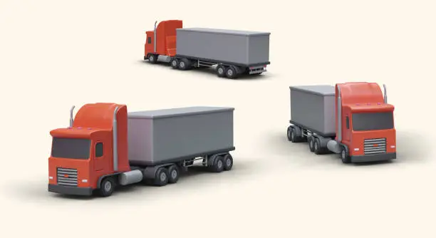 Vector illustration of Modern 3D trucks, ready to go. Vehicles with big body and red cab