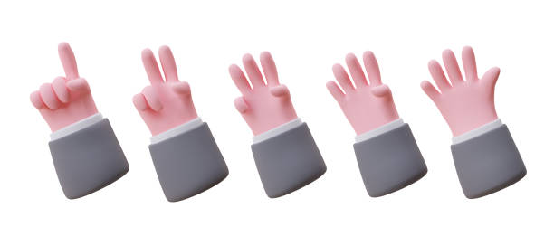 Set of sign language illustrations. Ordinal numerals. Non verbal communication Set of sign language illustrations. Ordinal numerals. Non verbal communication. 3d signs with gestures. Counting on fingers from 1 to 5. Male hand showing numbers on fingers non gender figure stock illustrations