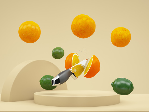 Slicing Oranges and Lemons. 3D Render