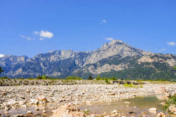 Riverbed with the Taurus Mountains in the background. Landscape in Turkey.