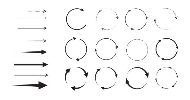 kuvapankkikuvitukset aiheesta joukko nuolia. suorat nuolet ja pyöreät nuolet - ympyrä