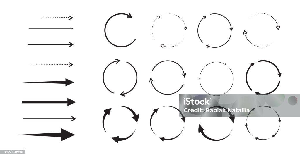 Set of arrows. Straight arrows and circular arrows - Royalty-free Pijlbord vectorkunst Set of arrows. Straight arrows and circular arrows - Royalty-free Pijlbord vectorkunst