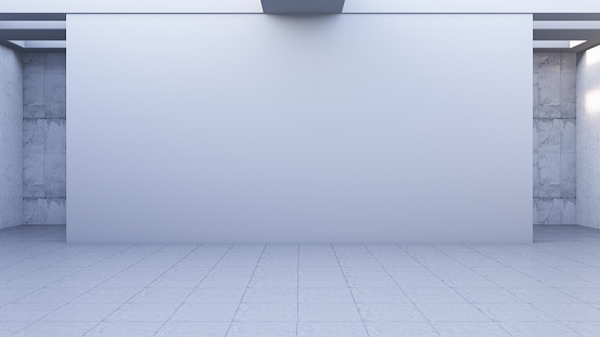 White Room with Empty Concrete Wall. 3D Render