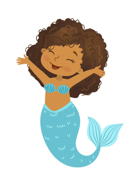 illustrations, cliparts, dessins animés et icônes de illustration vectorielle de beautiful girl mermaid afro-américaine ethnicité - women nymph hairstyle mythology