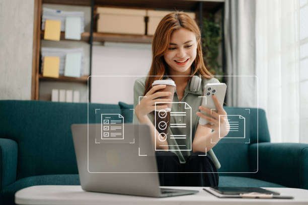 istock E-document management Paperless workplace, e-signing, electronic signature, document management. woman signs an electronic document on a virtual notebook screen using a stylus pencil. 1497834017