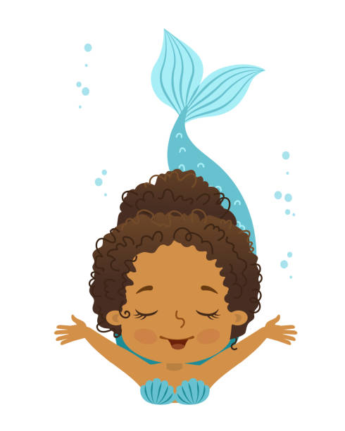 illustrations, cliparts, dessins animés et icônes de illustration vectorielle de beautiful girl mermaid afro-américaine ethnicité - women nymph hairstyle mythology