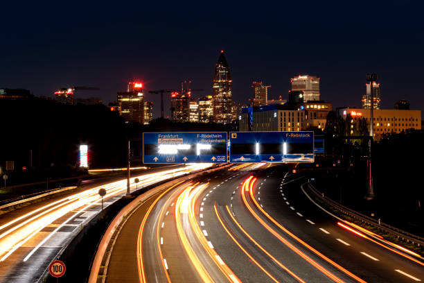 Frankfurt am Main city highway at night.