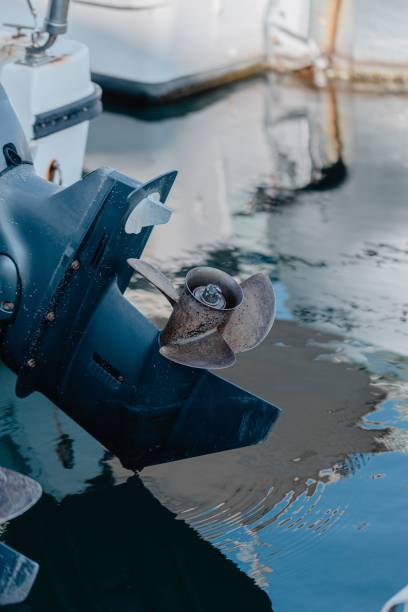 istock Closeup shot of the speed boat engine propeller 1497837407