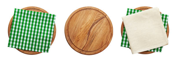 istock Empty pizza board and napkin stop view isolated 1497837935