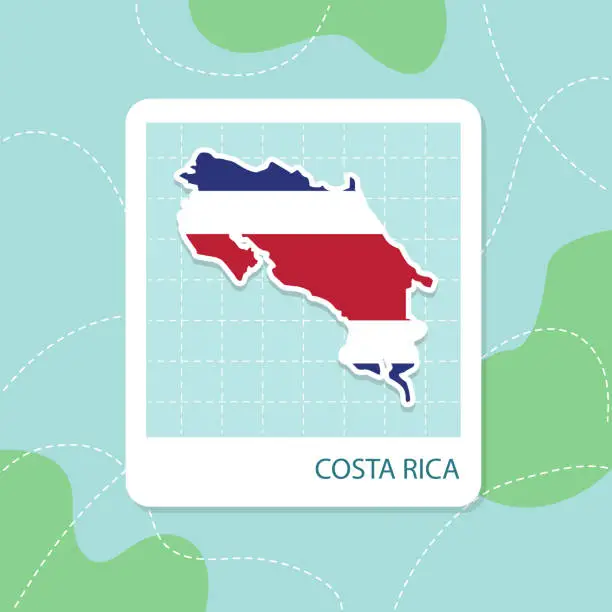 Vector illustration of Stickers of Costa rica map with flag pattern in frame.