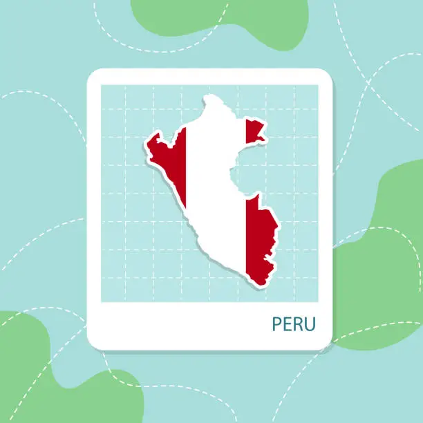 Vector illustration of Stickers of Peru map with flag pattern in frame.