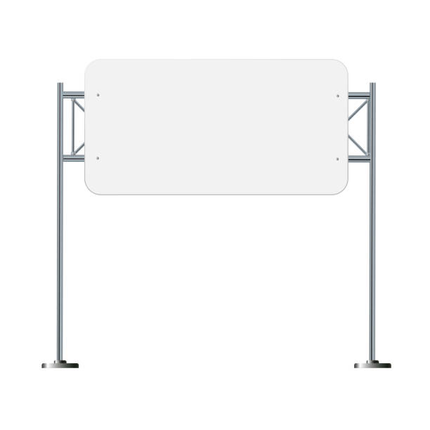 istock Road, traffic signs. Highway signboard on metal pole. Blank white board with place for text. Directional signage and wayfinder. information sign vector mockup. 1497852750