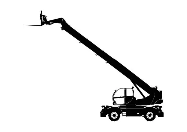 Vector illustration of Silhouette of a modern rotating telehandler.