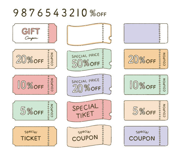 Illustration set of tickets and coupons with hand-drawn touch Illustration set of tickets and coupons with hand-drawn touch 文章 stock illustrations