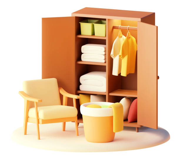 векторный шкаф-купе с креслом - towel hanging clothing vector stock illustrations
