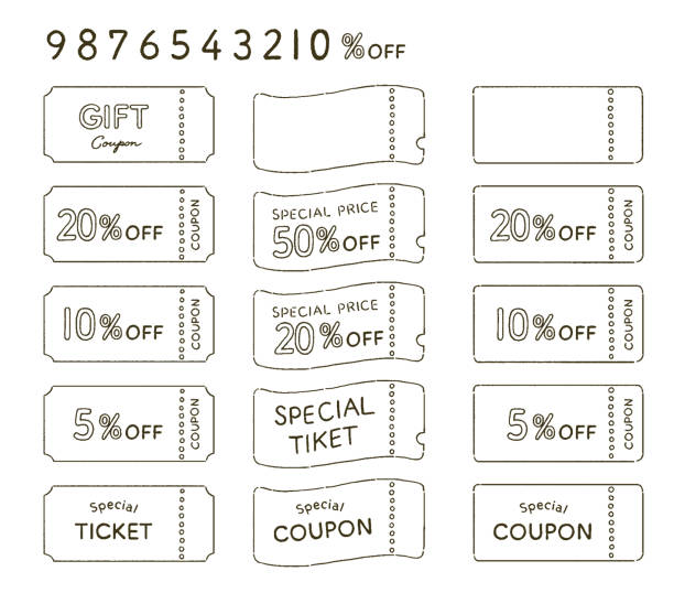 Illustration set of tickets and coupons with hand-drawn touch Illustration set of tickets and coupons with hand-drawn touch 文章 stock illustrations