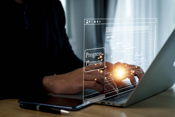 istock Progress planning and business analysis expand graph management concept. Businessman using laptop planning chart to plan virtual digital marketing 1497857207