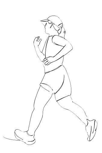 woman warming up run runner, line art continuous line vector, isolated on white