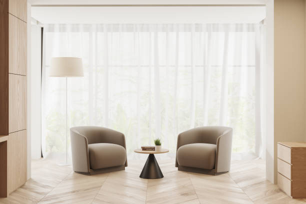 istock Cozy hospital interior with waiting zone, armchairs and coffee table, panoramic window 1497862507