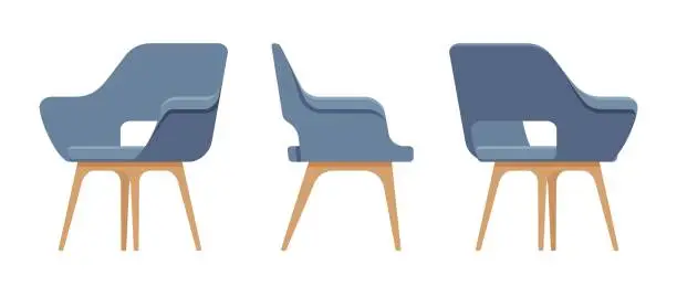 Vector illustration of Side furniture reception chair, blue dining lounge seat set