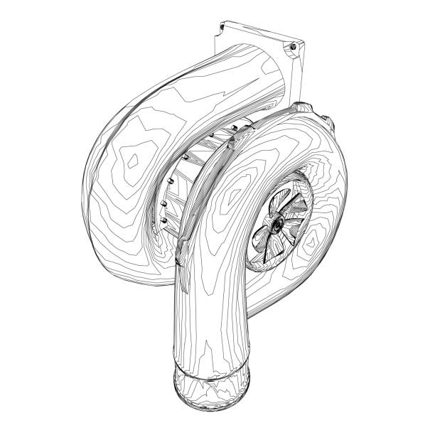 istock Steam turbine rotor operation. Vector illustration. Automotive turbine outline 1497868836