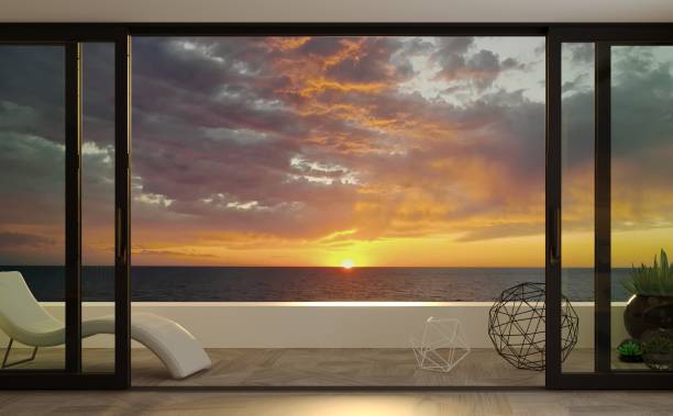 istock Wide sliding double door on sea sunset 1497870000