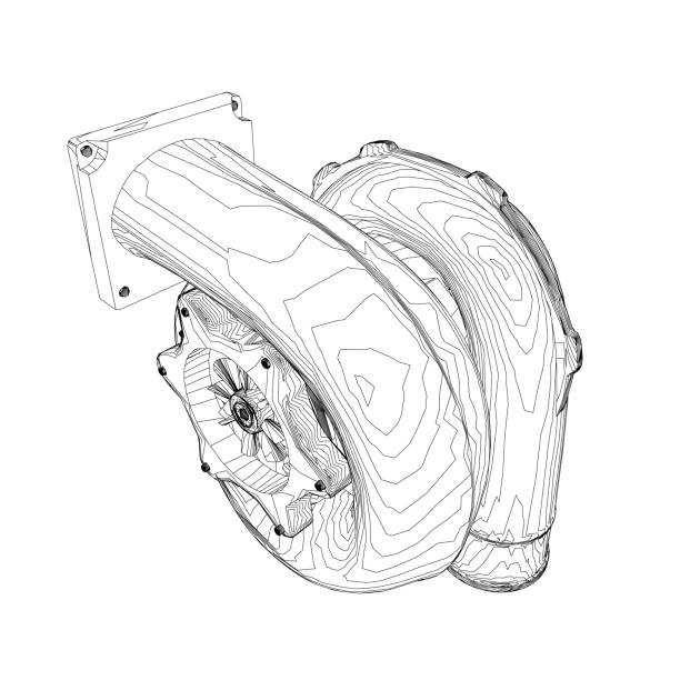 istock Steam turbine rotor operation. Vector illustration. Automotive turbine outline 1497870031