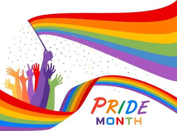 Vector illustration of Pride parade. Colorful LGBT pride month banner.