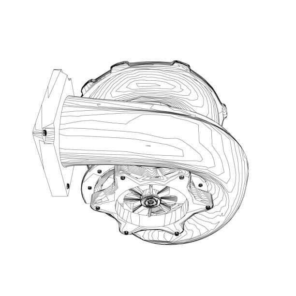 ilustrações de stock, clip art, desenhos animados e ícones de steam turbine rotor operation. vector illustration. automotive turbine outline - pressure gauge audio