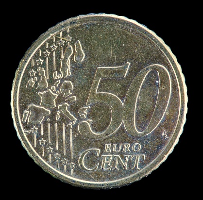 Golden 50 euro cent coin.