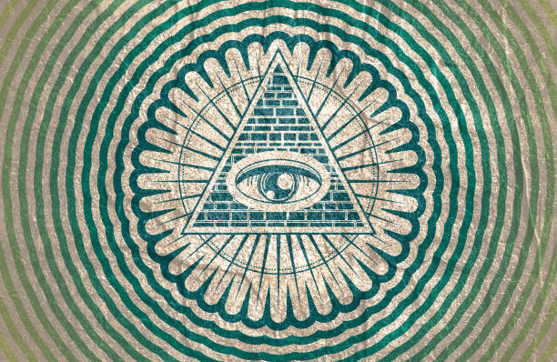istock Mystical geometry symbol. Linear alchemy, occult, philosophical sign. Eye and pyramid 1497872292
