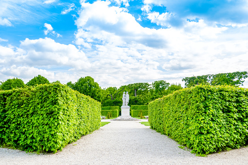 Vienna, Austria - May 10, 2023: Beautiful sunset landscape of the Schonbrunn Garden