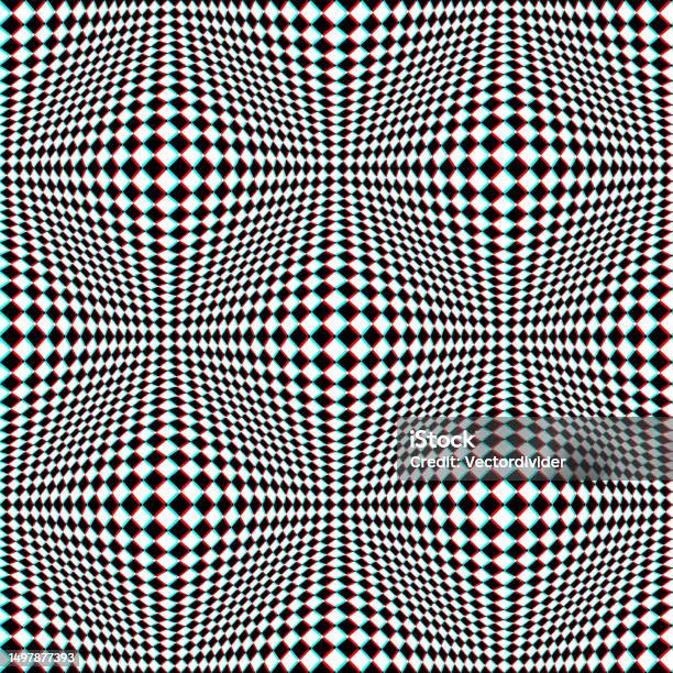 Anaglyphs Pattern Optical Art Checkered Seamless Pattern Of Bulges In Anaglyph Style ...