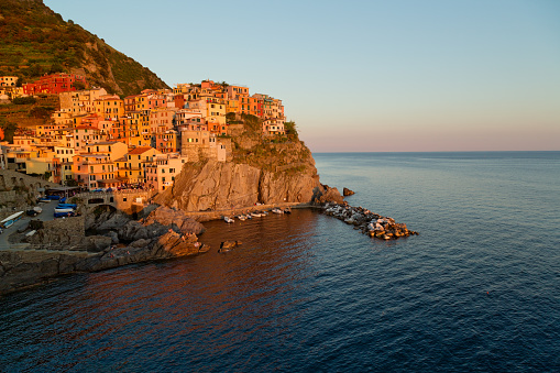 Panoramic view of Riomaggiore village, Cinque Terre, Liguria, Italy