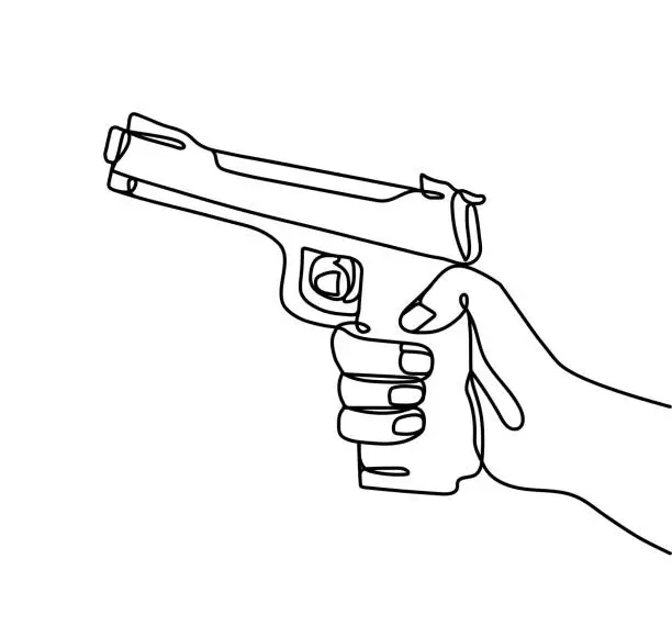 Vector illustration of Line hand with gun