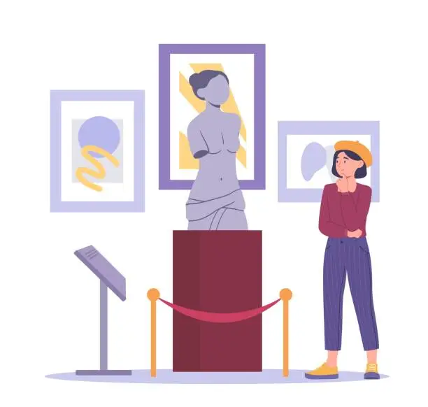 Vector illustration of Girl in museum