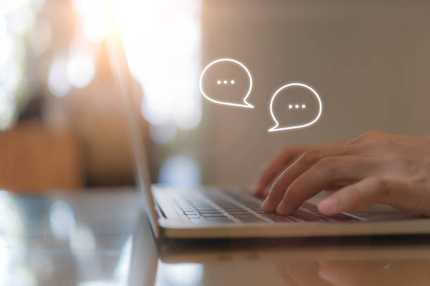 istock Woman hand use computer to chat or communicate in social media. 1497882205
