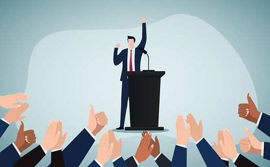 The man's brilliant speech received a round of applause, This is a set of business illustrations