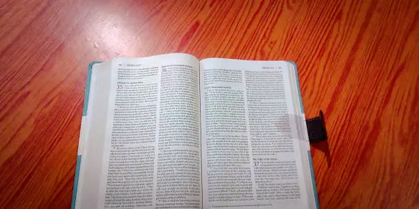 Holy bible lay flat on the table