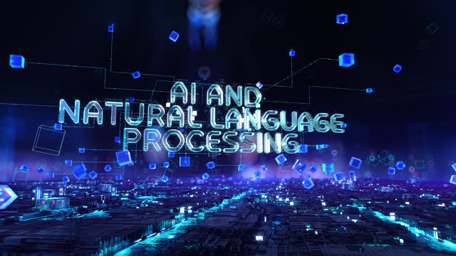 AI and Natural Language Processing - businessman touching virtual reality office